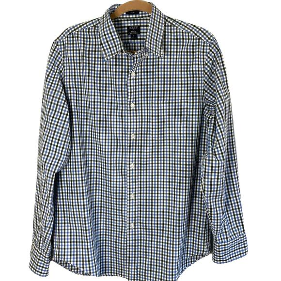 J Crew Slim Large Blue/Black/White Long Sleeve Button Down Shirt Mens Size Large - Picture 1 of 7